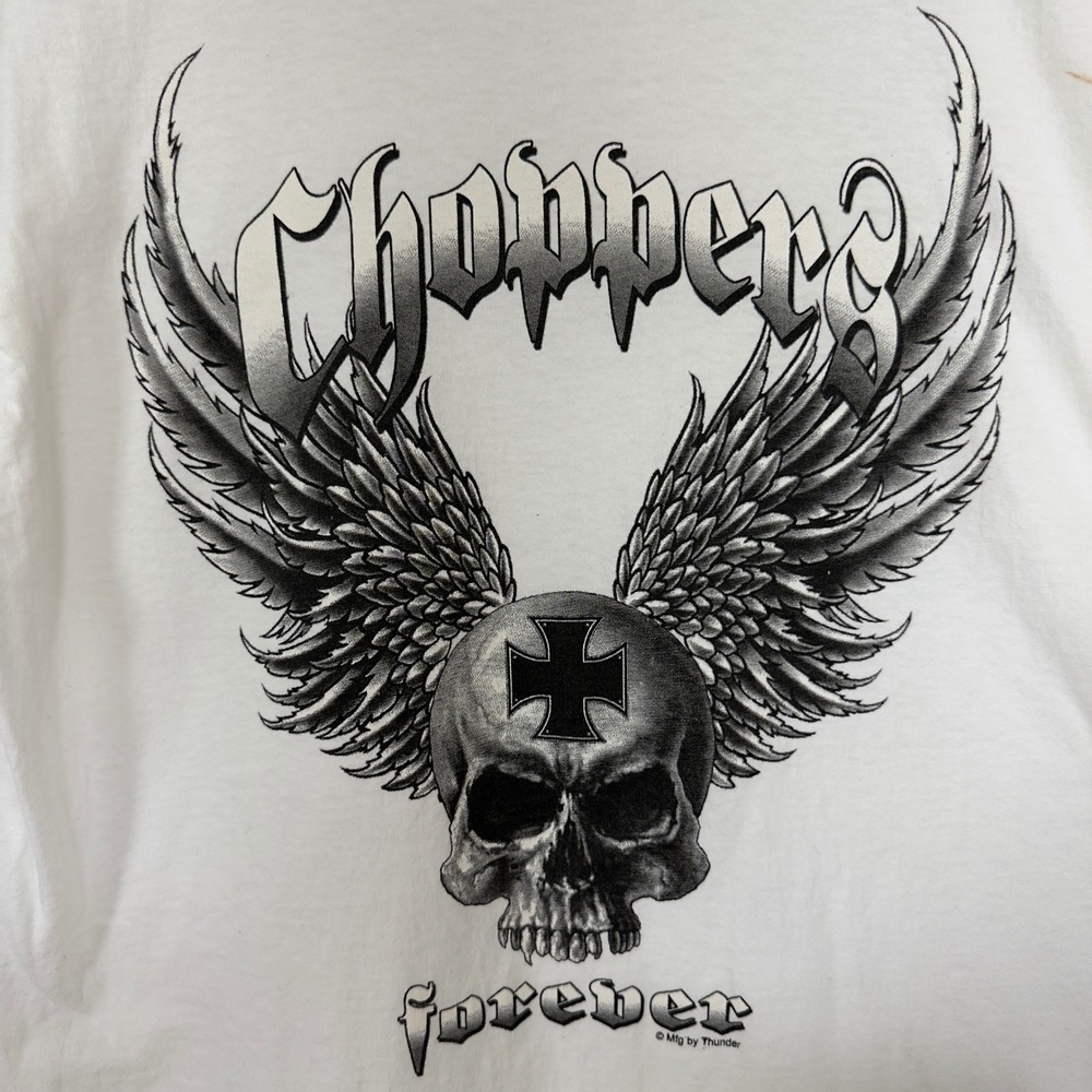 Mens Vintage Choppers Skull and Cross Graphic T-Shirt Large White Size Large - Picture 2 of 7